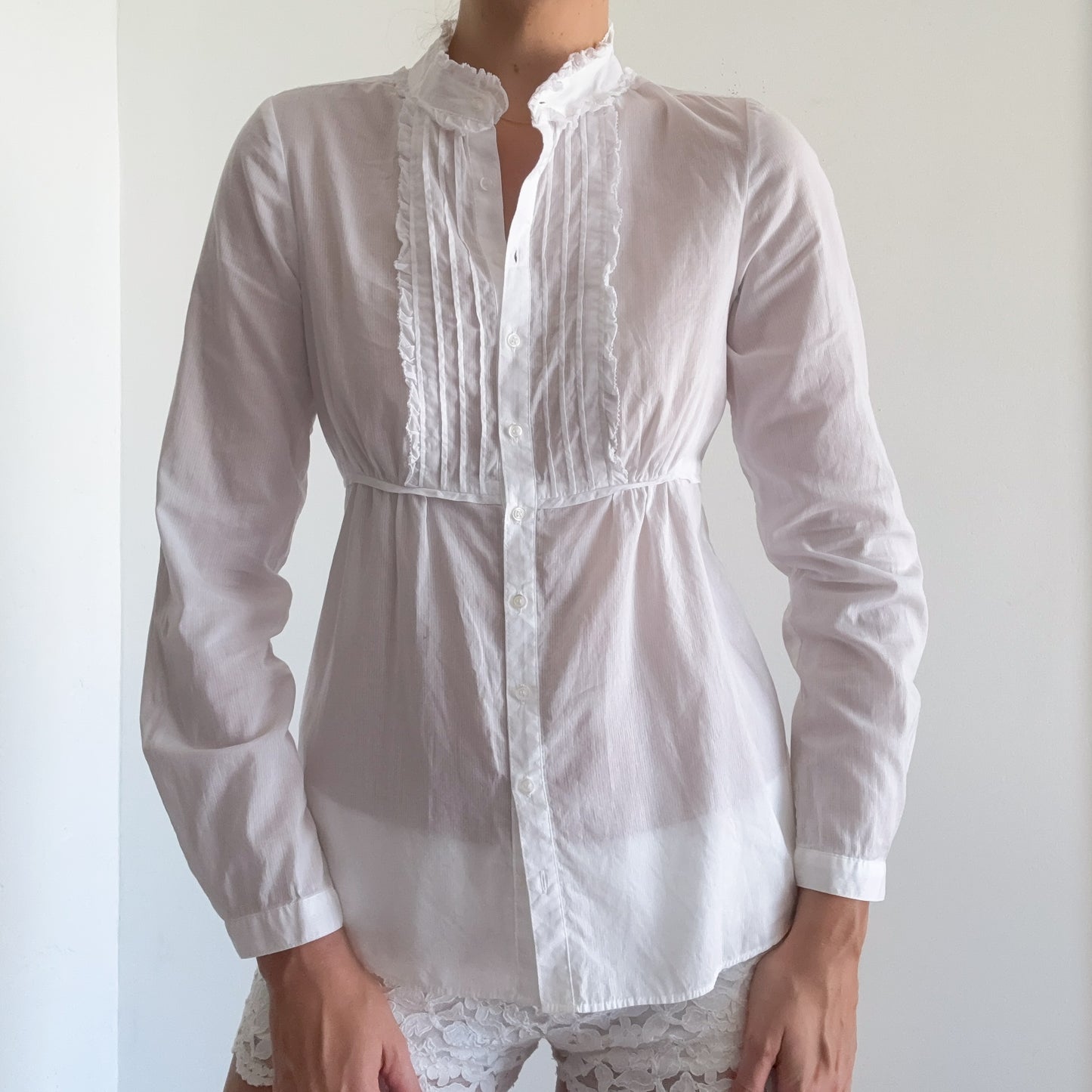 Y2K White Cotton Victorian Style Blouse / SZ S
