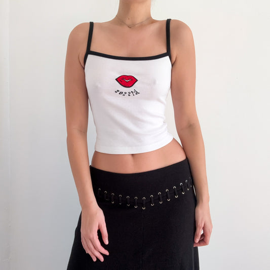 Y2K White & Black "Kisses" Graphic Tank / SZ S