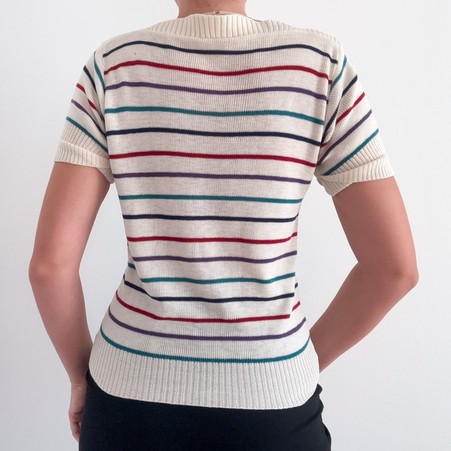 80's Cream Multi Striped Knit Top / SZ S