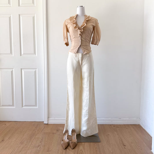 Y2K Ivory Linen Blend Slacks / SZ 4