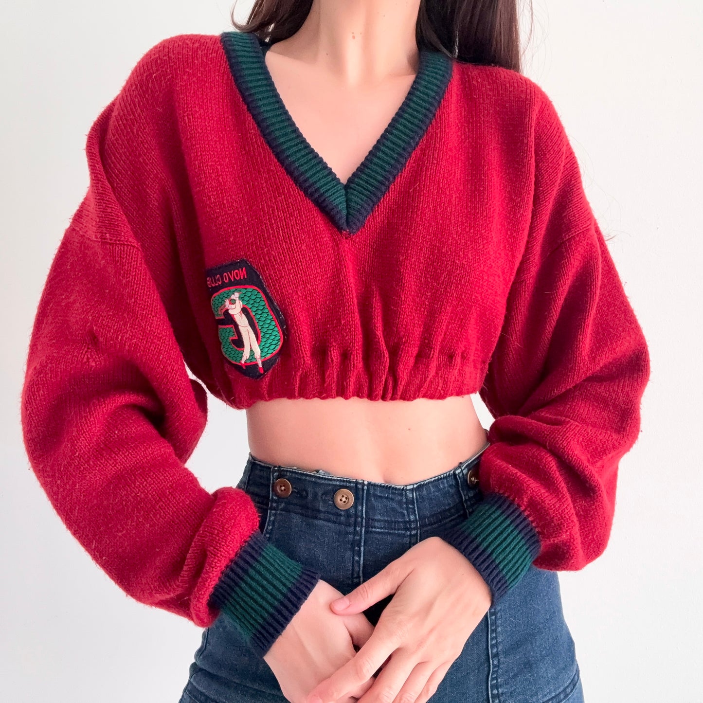 90's Burgundy Sweater Knit Crop Top / SZ XS-M