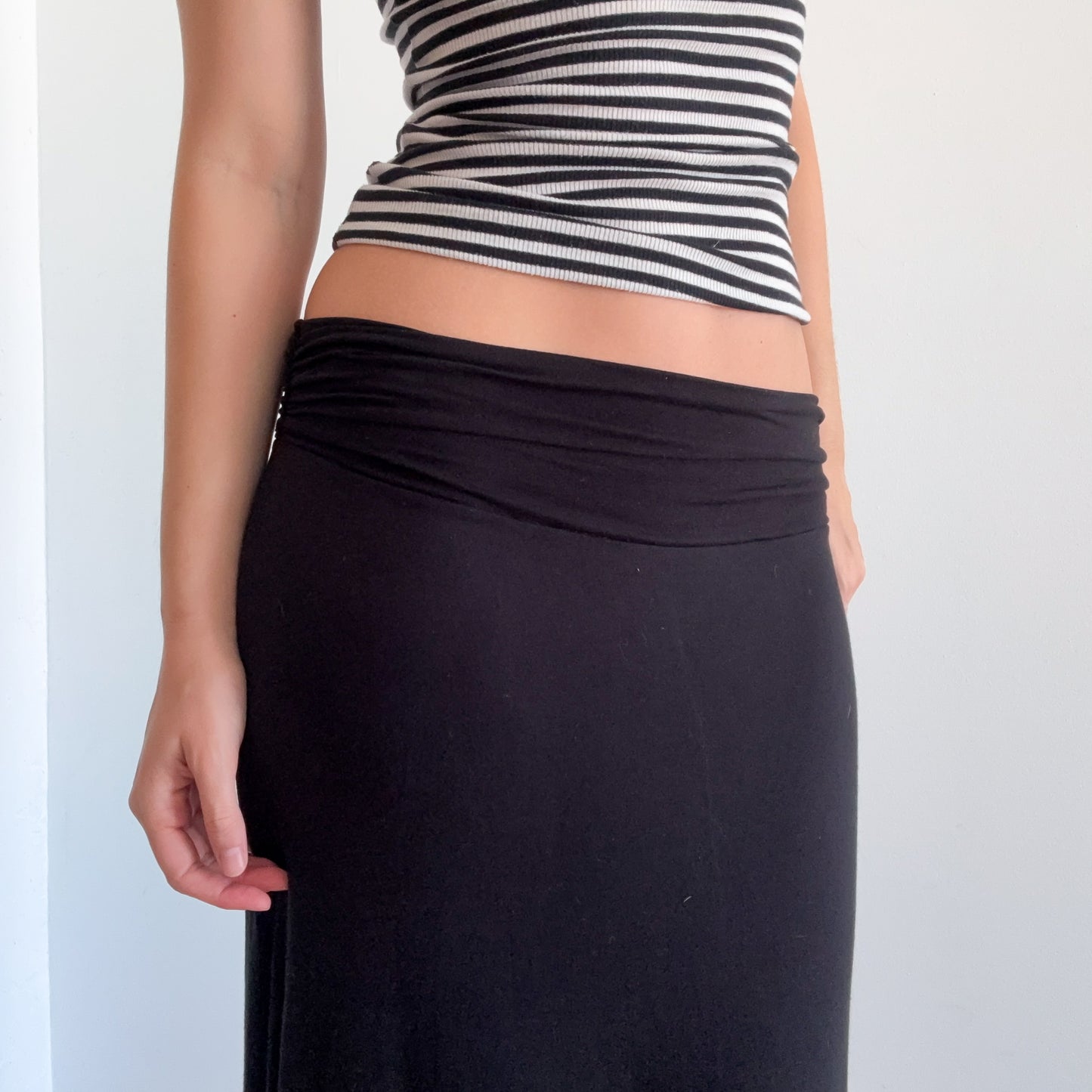 Y2K Black Rayon Maxi Skirt / SZ S