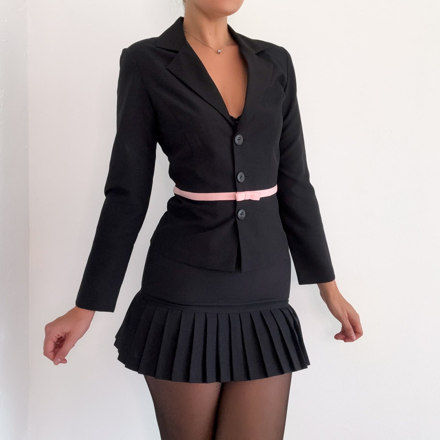 Y2K Black & Pink Bow Skirt Suit Set / SZ 2/4