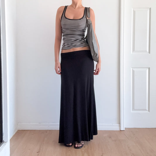 Y2K Black Rayon Maxi Skirt / SZ S