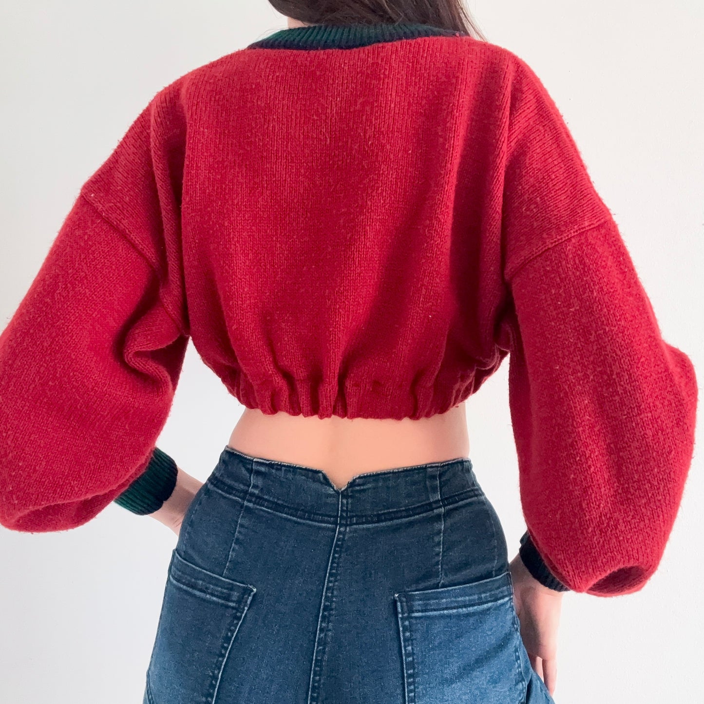 90's Burgundy Sweater Knit Crop Top / SZ XS-M