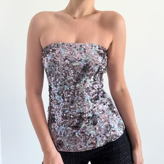 Y2K Grey Sequin Tube Top / SZ S