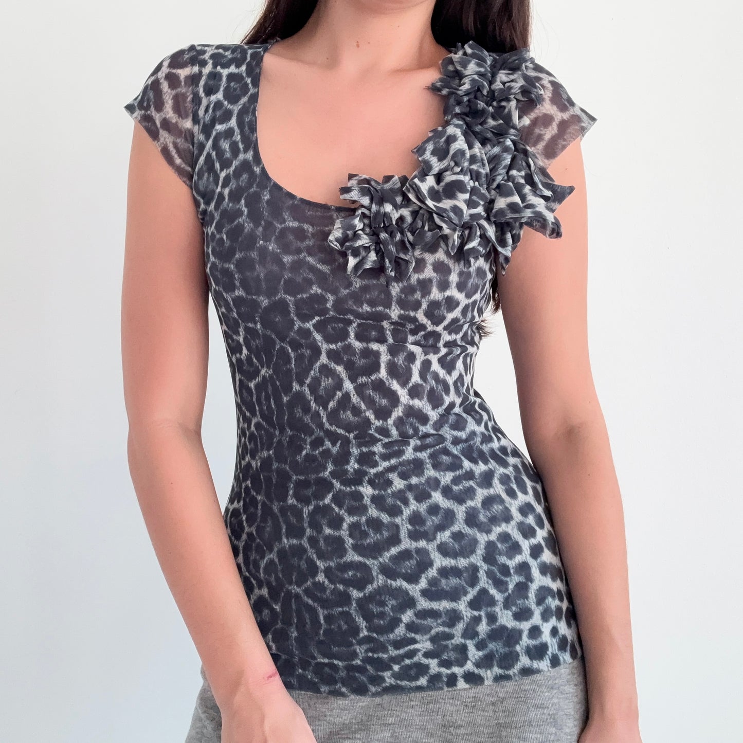 Y2K Ocean Leopard Mesh Top / SZ M