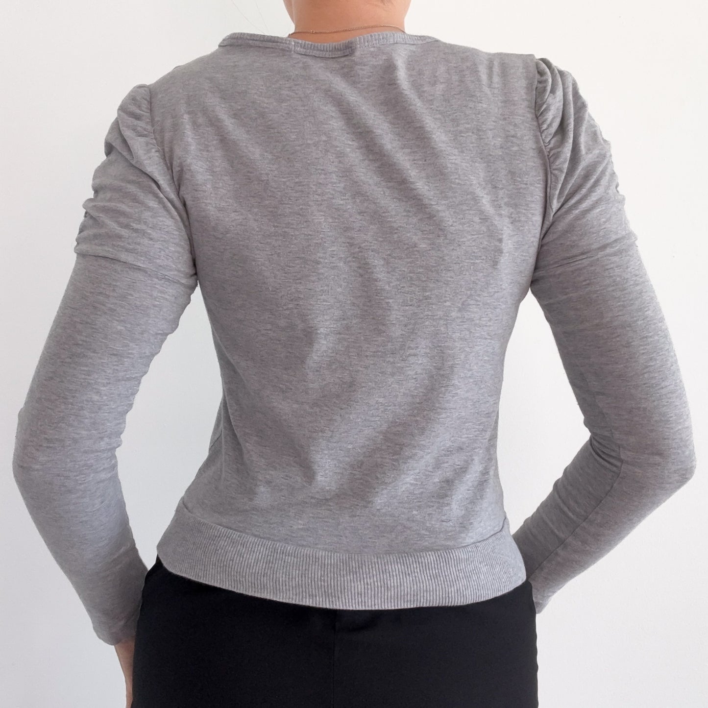 Y2K Grey Cotton Puff Sleeve Cardigan / SZ S/M