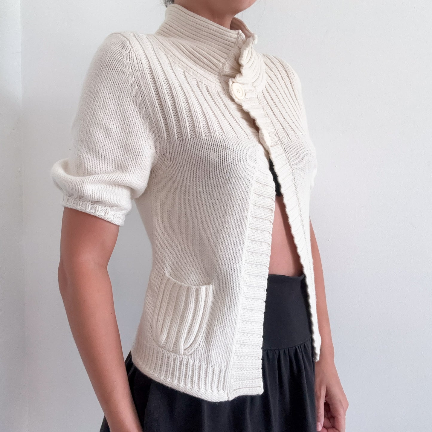 Y2K Ivory Sweater Knit Cardigan Top / SZ S