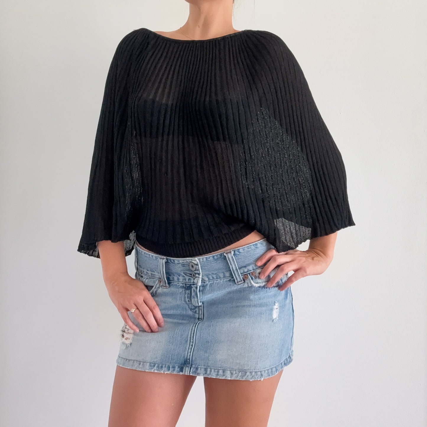 Y2K Black Knit Poncho Top / SZ XS-M