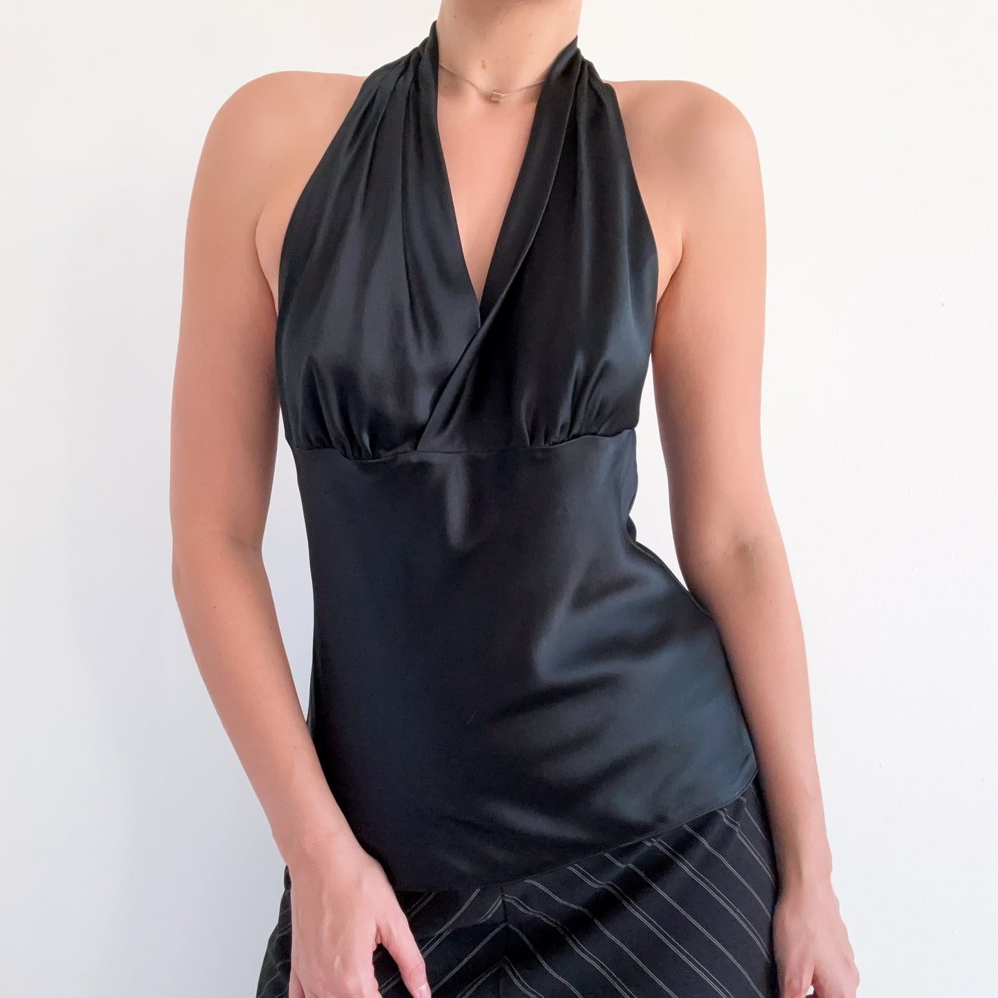 Y2K Black Silk Halter Top / SZ M