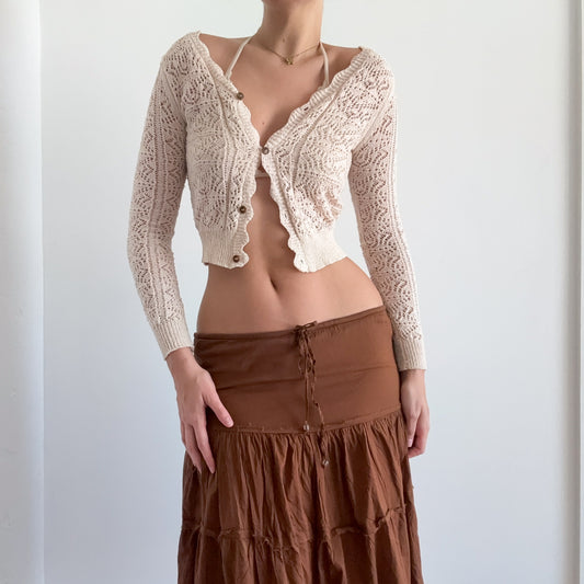 Y2K Cream Knitted Cardigan / SZ XS