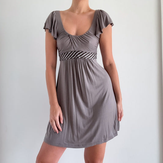 Y2K Grey Rayon Flutter Mini Dress / SZ M