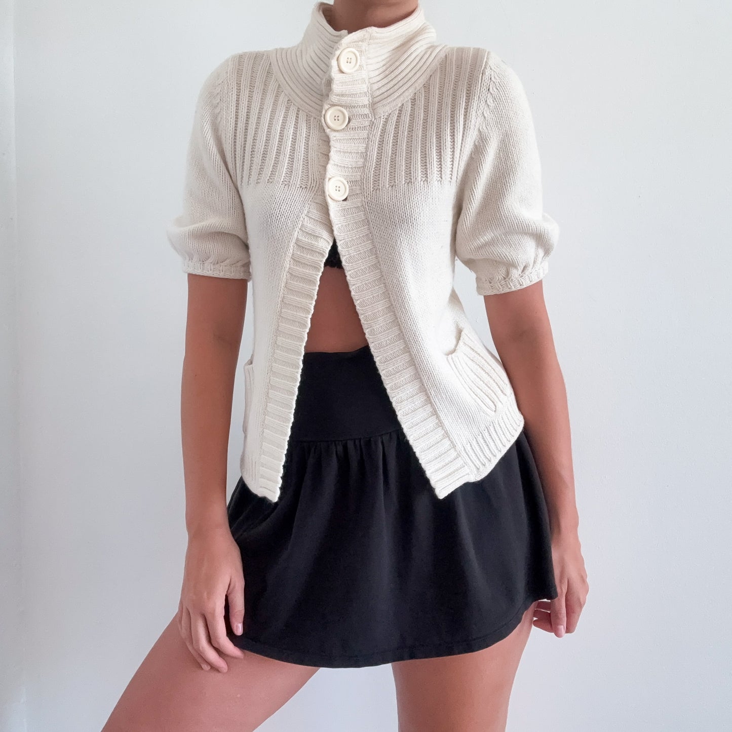Y2K Ivory Sweater Knit Cardigan Top / SZ S