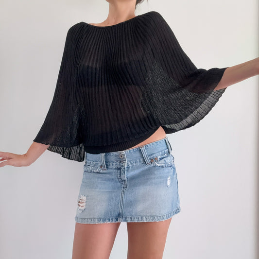 Y2K Black Knit Poncho Top / SZ XS-M