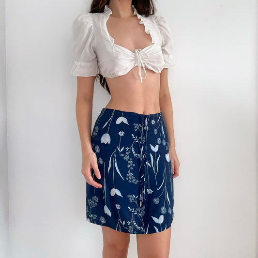 Y2K Esprit Navy Floral Midi Skirt / SZ XS-S