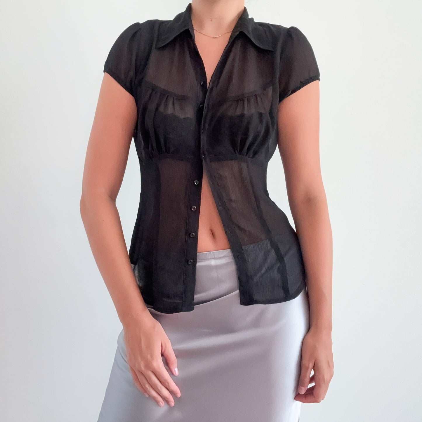 Y2K Black Chiffon Sheer Blouse / SZ M
