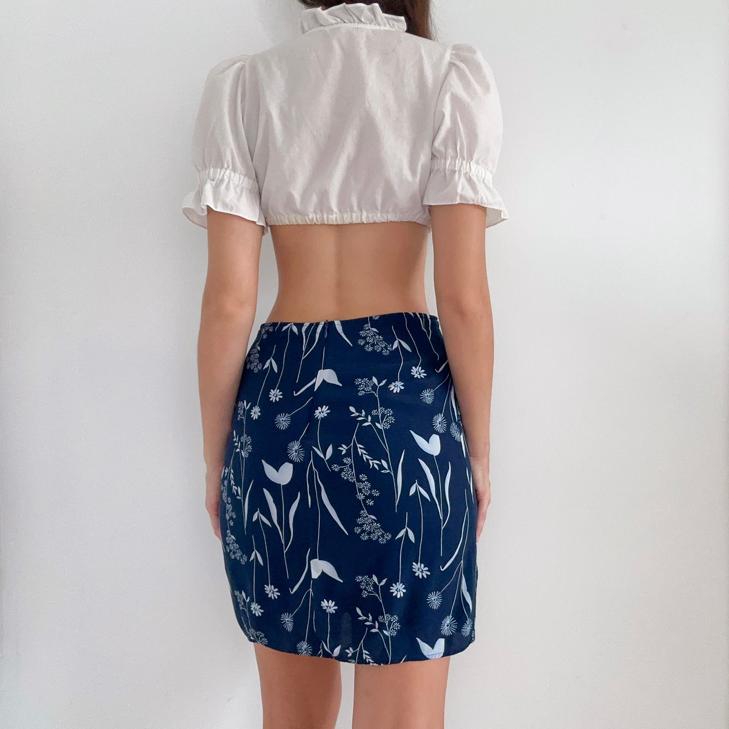 Y2K Esprit Navy Floral Midi Skirt / SZ XS-S