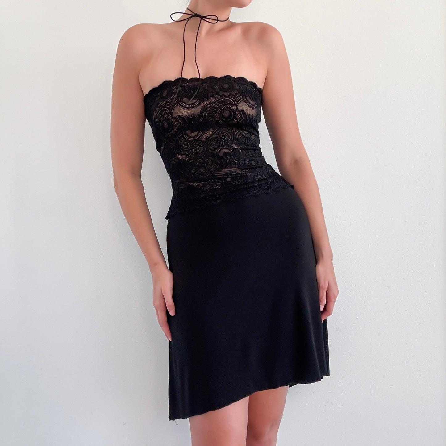 Y2K Black Lace Tube Dress / SZ XS/S