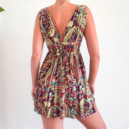 Y2K Purple Multicolor Paisley Mini Dress / SZ M