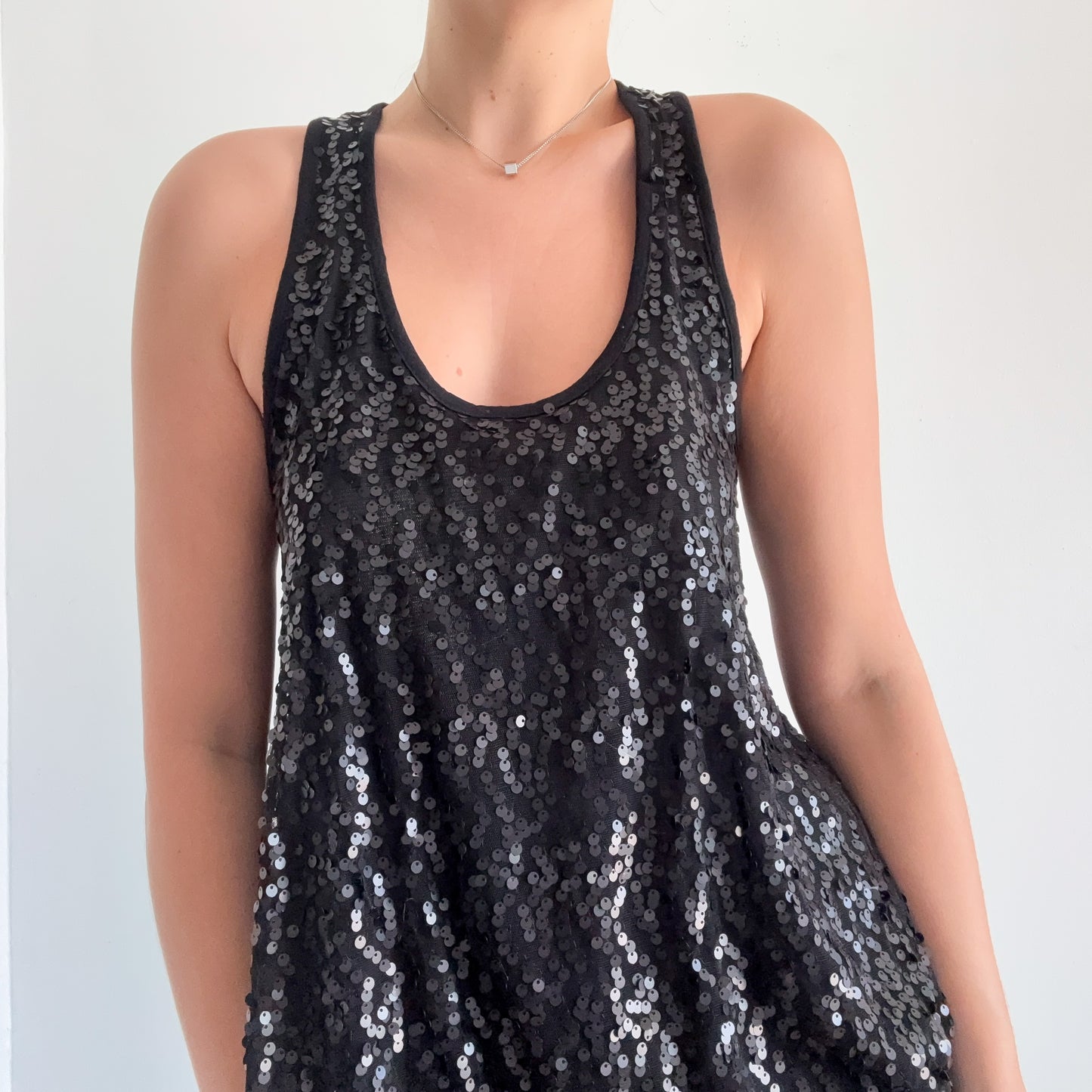 Y2K Black Sequin Flowy Top / SZ S/M