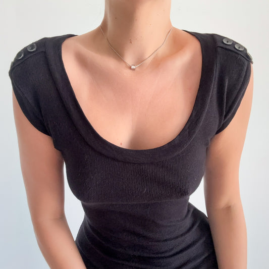 Y2K Black Ribbed Tunic Top / SZ M