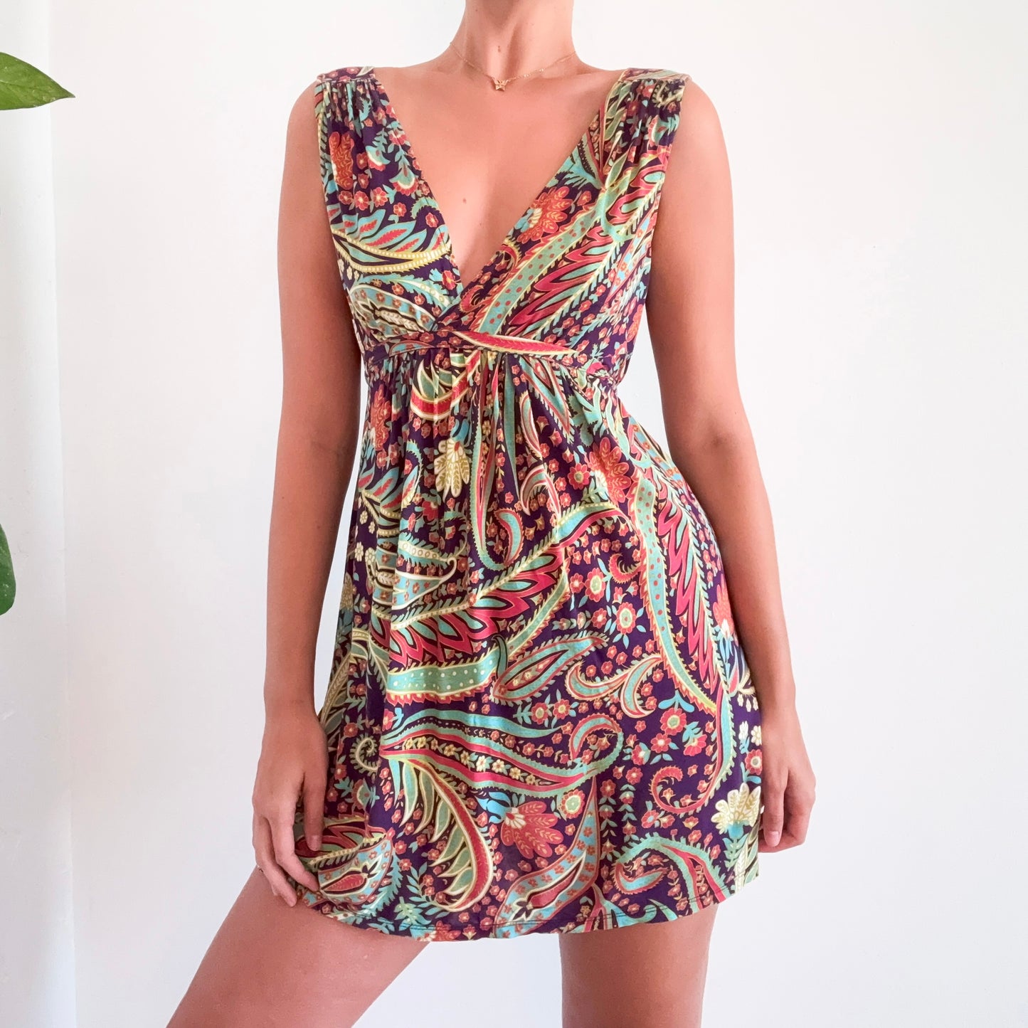 Y2K Purple Multicolor Paisley Mini Dress / SZ M