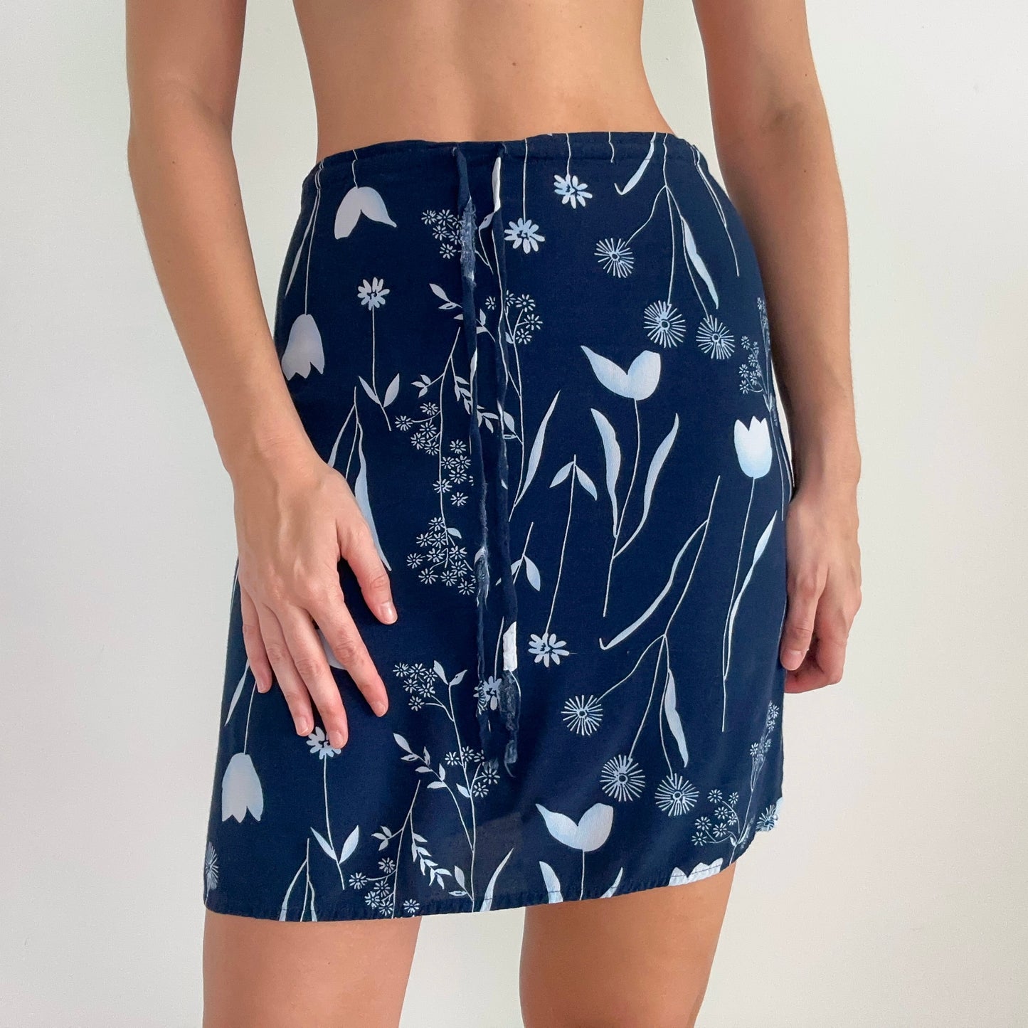 Y2K Esprit Navy Floral Midi Skirt / SZ XS-S