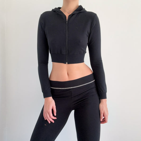 Y2K Black Butterfly Cropped Hoodie / SZ S