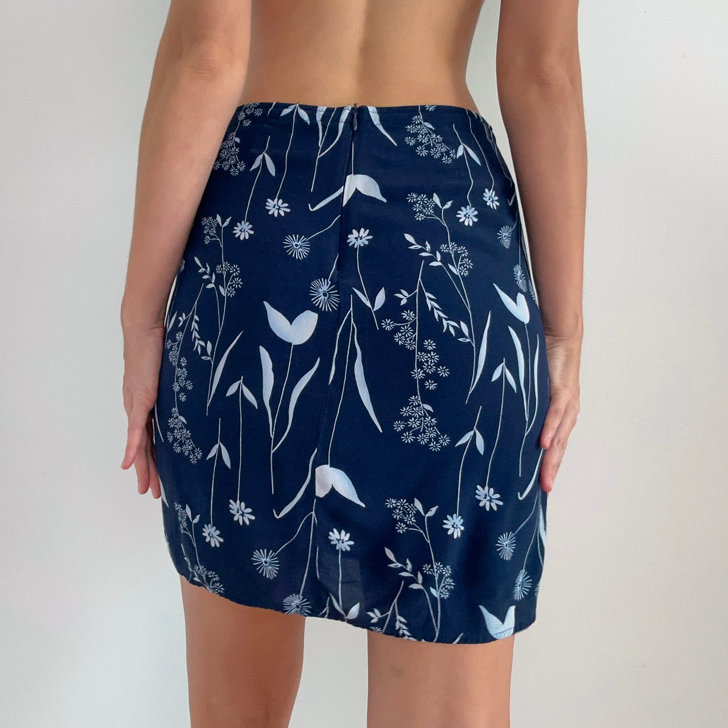 Y2K Esprit Navy Floral Midi Skirt / SZ XS-S
