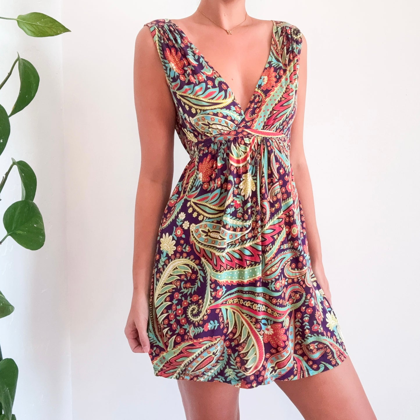 Y2K Purple Multicolor Paisley Mini Dress / SZ M