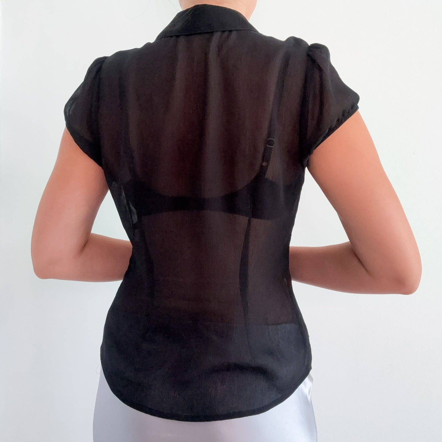 Y2K Black Chiffon Sheer Blouse / SZ M