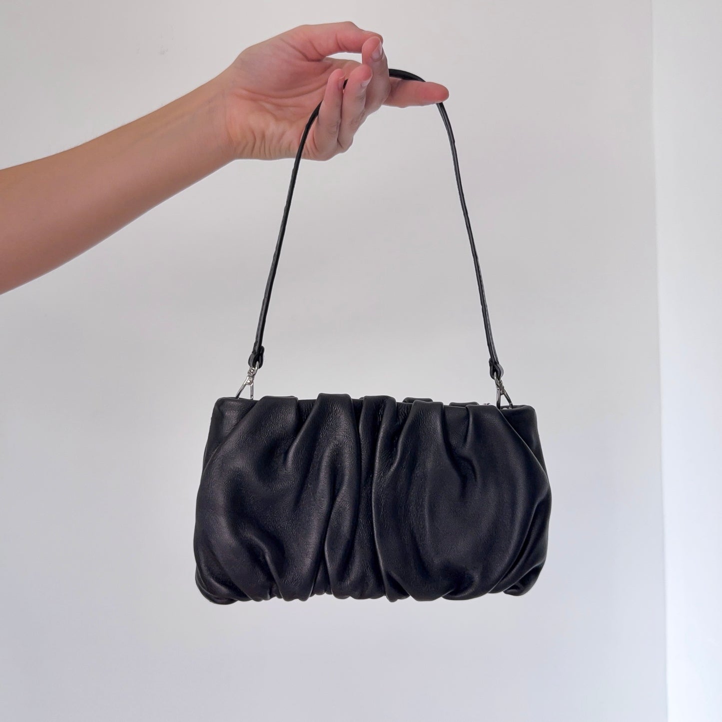 STAUD Black Leather Mini "Bean" Bag
