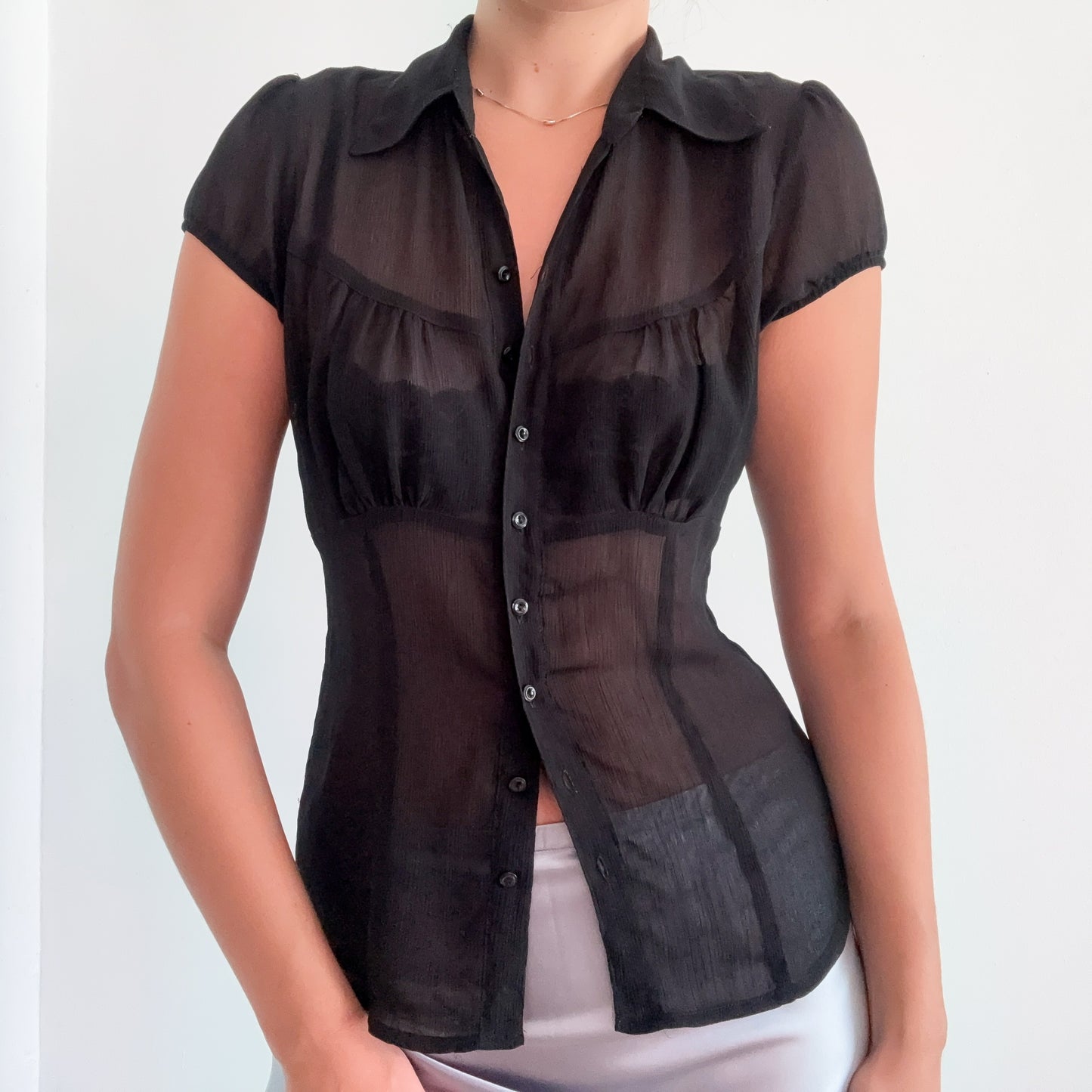 Y2K Black Chiffon Sheer Blouse / SZ M