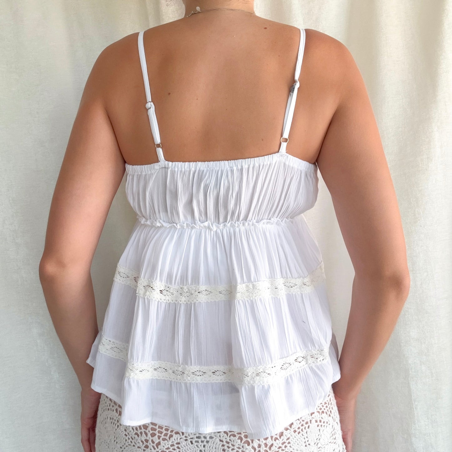 Y2K White Rayon Crochet Tank / SZ S