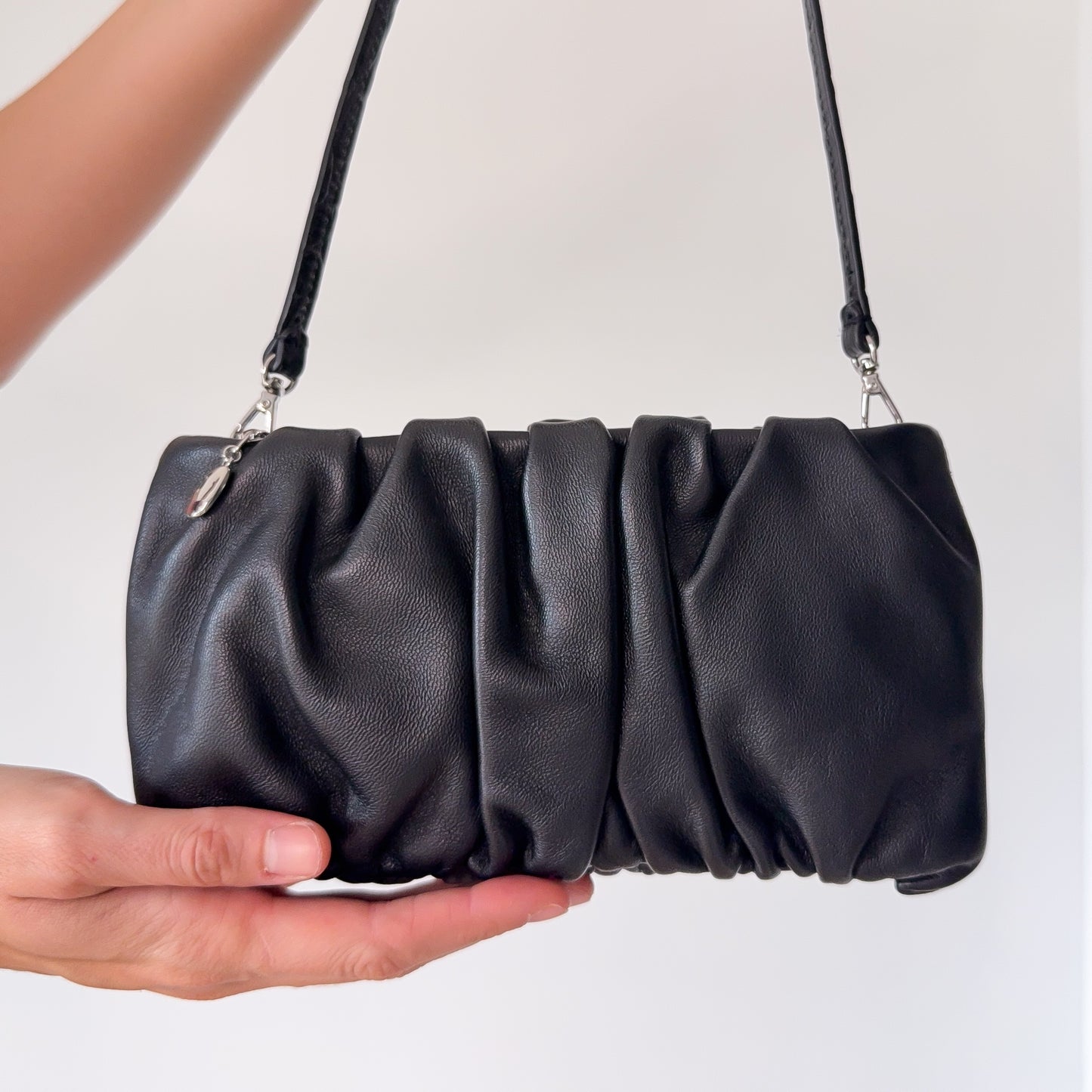 STAUD Black Leather Mini "Bean" Bag