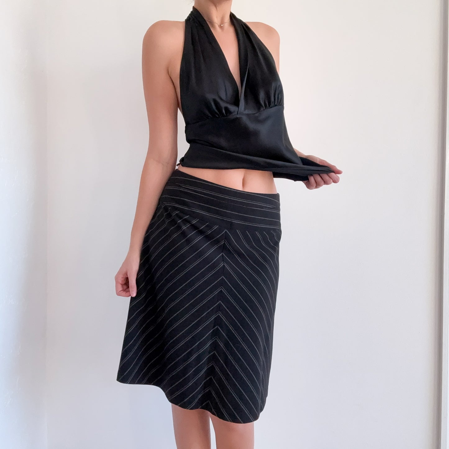 Y2K Black Pinstripe Midi Skirt / SZ M