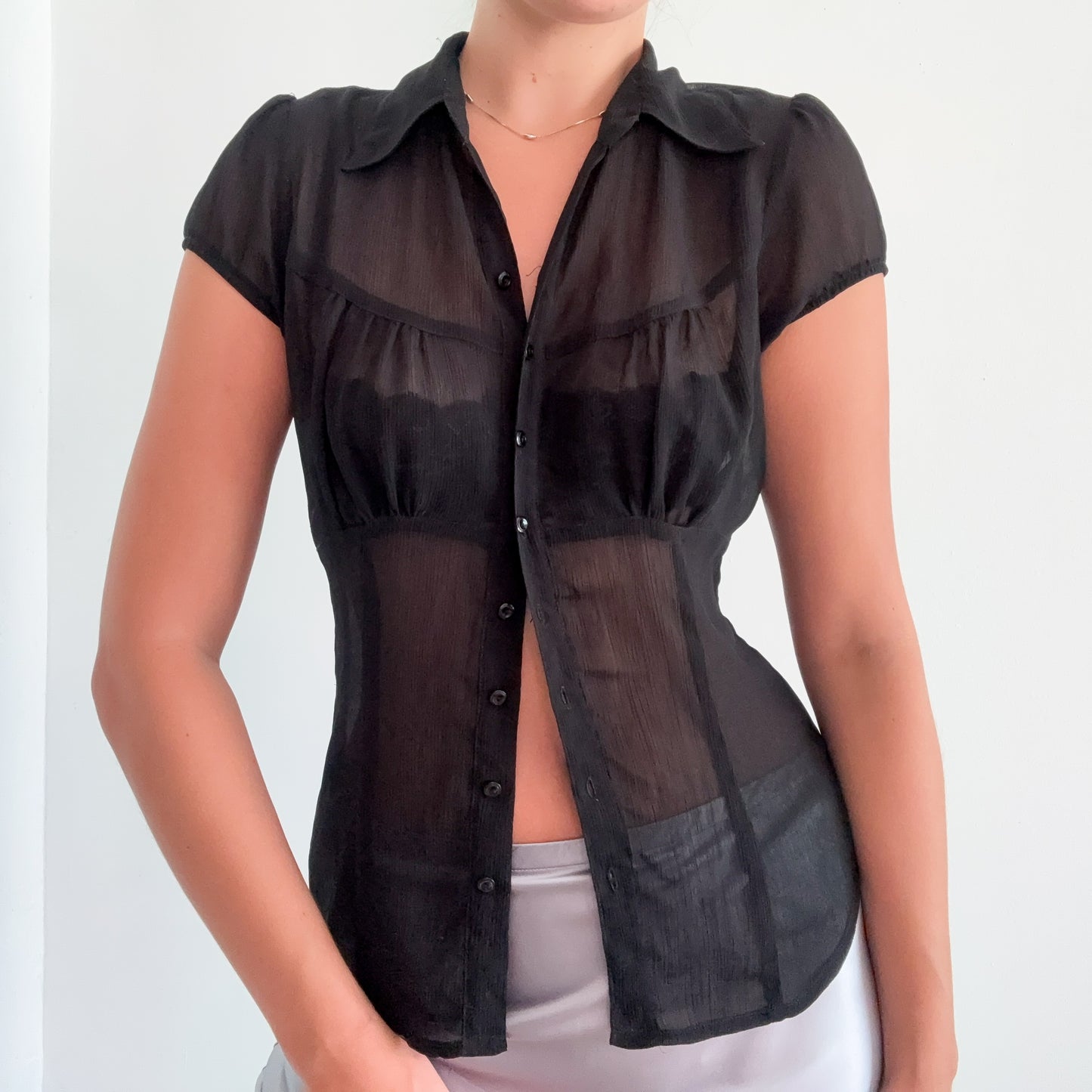 Y2K Black Chiffon Sheer Blouse / SZ M