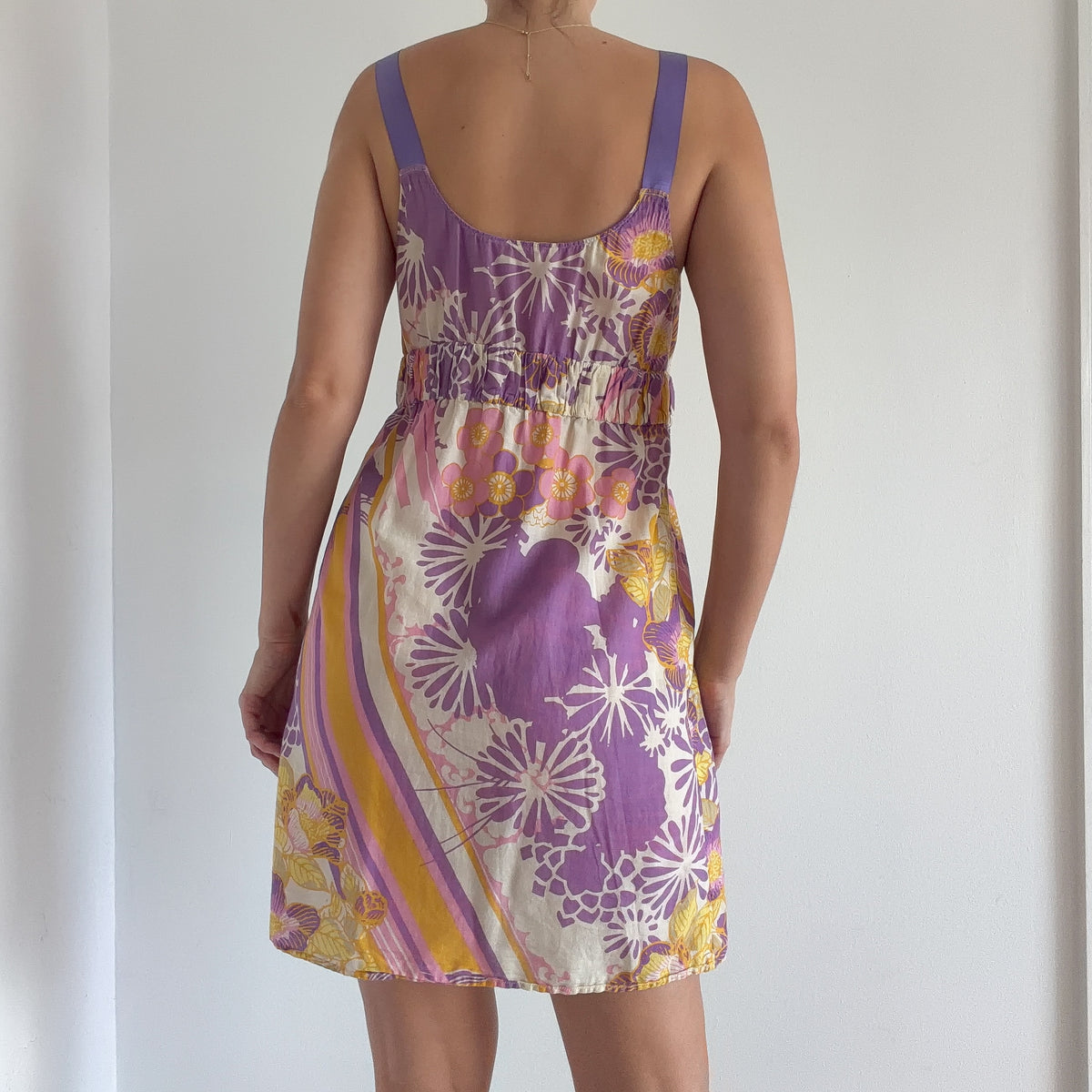 Y2K Purple & Yellow Floral Cotton Mini Dress / SZ M