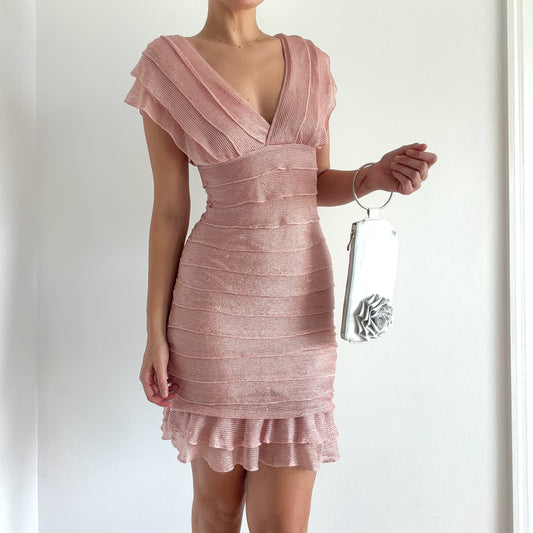Y2K Blush Pink Netted Tiered Dress / SZ S
