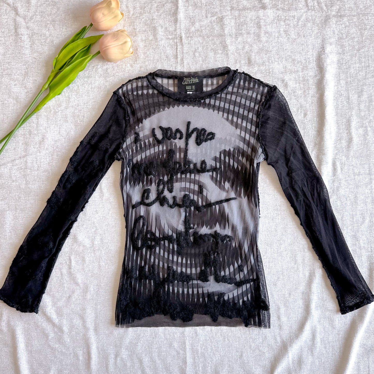 Y2K Jean Paul Gaultier Black Mesh Graphic Top / SZ S-M