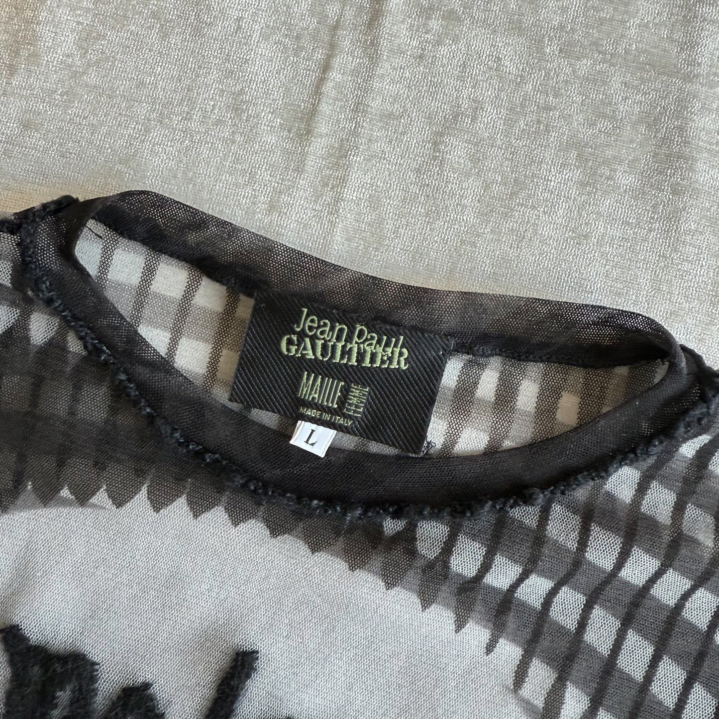 Y2K Jean Paul Gaultier Black Mesh Graphic Top / SZ S-M