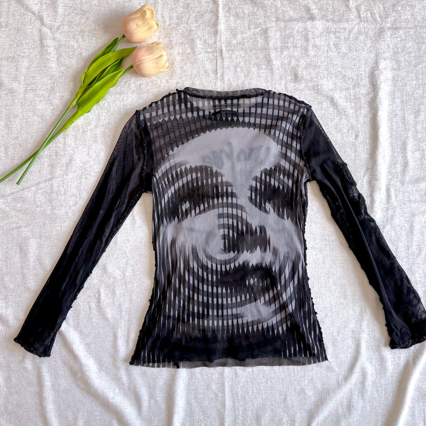Y2K Jean Paul Gaultier Black Mesh Graphic Top / SZ S-M