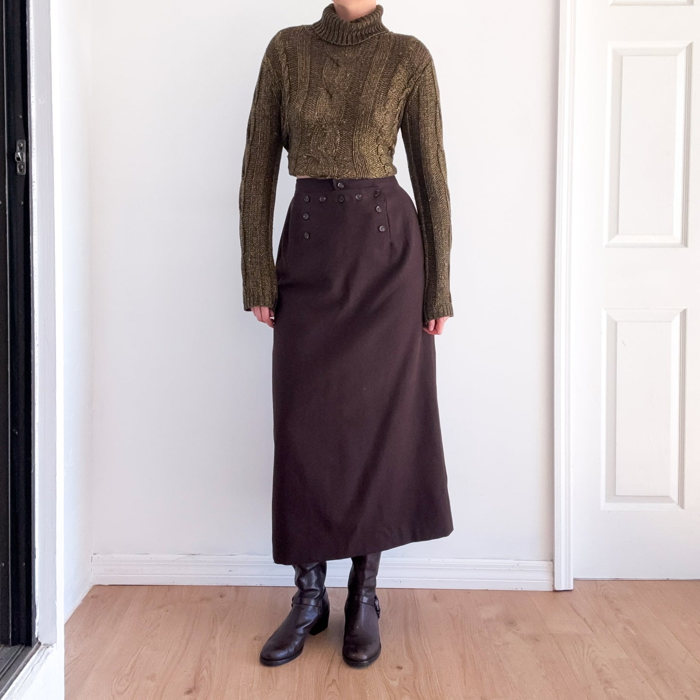 90's Harve Benard Brown Wool Maxi Skirt / SZ 4/6