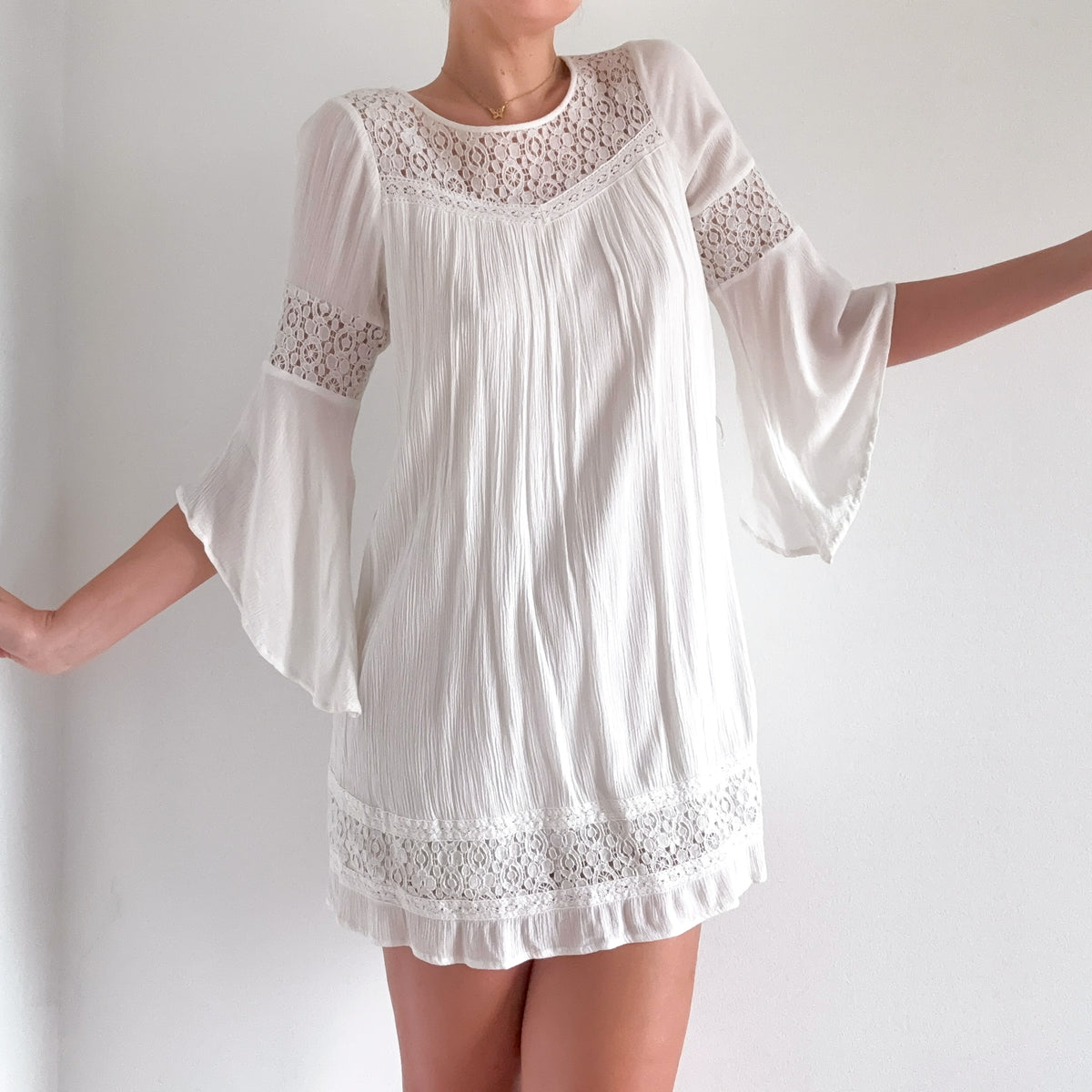 Y2K White Cotton Knit Belted Mini Dress / SZ S