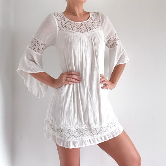 Y2K White Cotton Knit Belted Mini Dress / SZ S