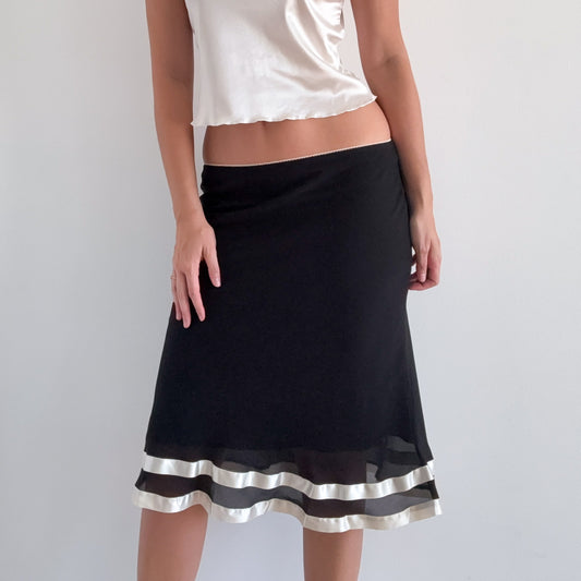 Y2K Black & Ivory Ribbon Hem Midi Skirt / SZ S-M