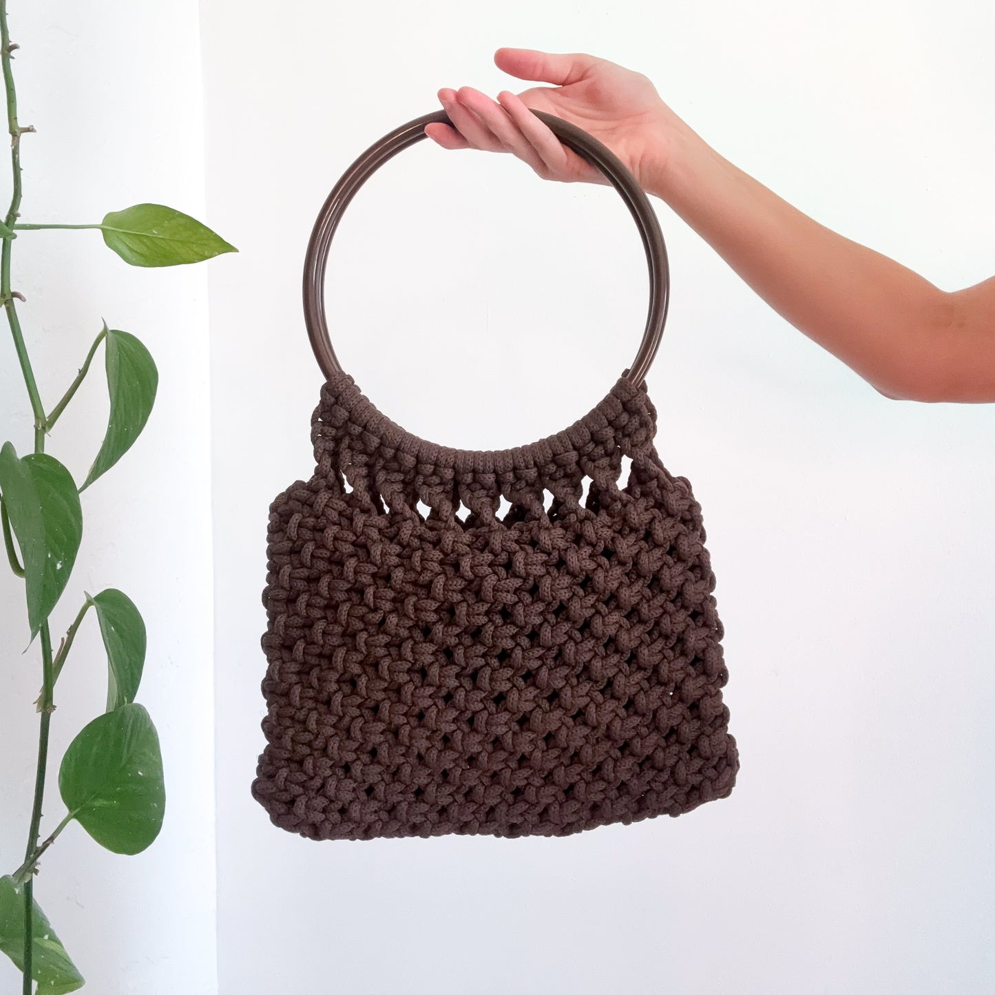 Y2K Brown Woven Rope Acrylic Bag