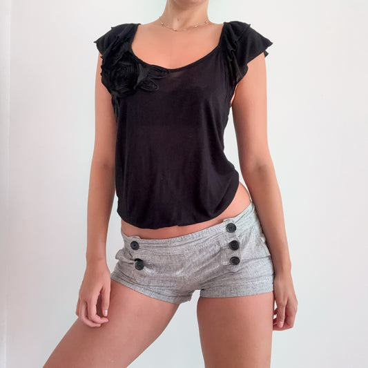 Y2K Black Rosette Slouchy Top / SZ S/M