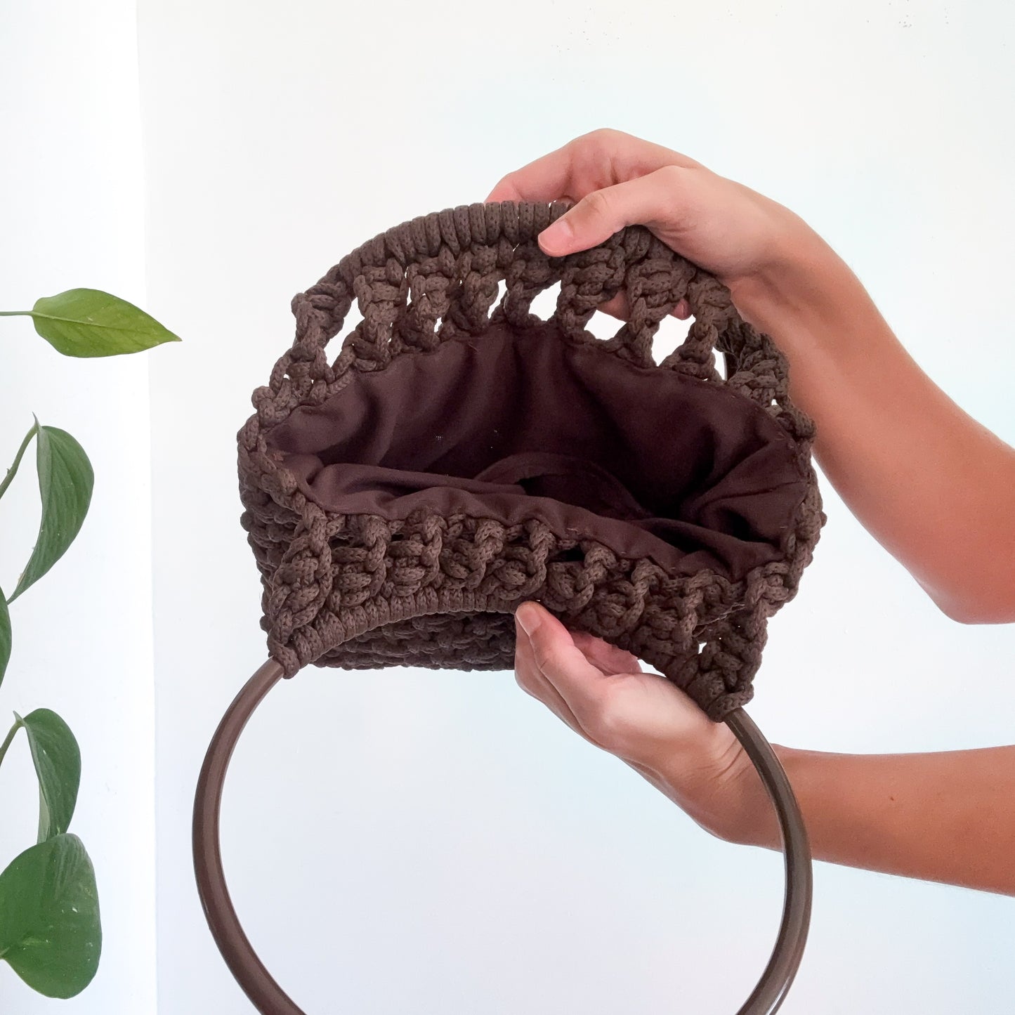 Y2K Brown Woven Rope Acrylic Bag